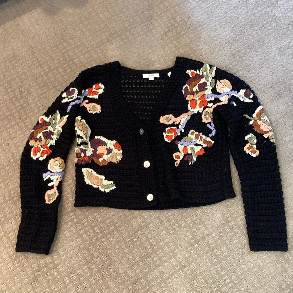 Vince Embroidered Cardigan Crop Sweater$495